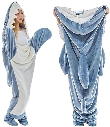 Hai Decke für Erwachsene, Superweicher Sofa Kuscheldecke Hai Decke Schlafsack, Flanelldecke Mit Kapuze für Cosplay-Shows, Cartoon Pyjama Partys, Verkleidungen, 170cm