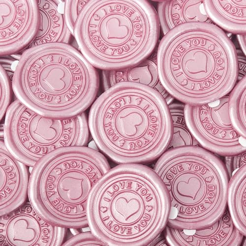 JAGERGREEN 24 Stück Wachssiegel Selbstklebend mit Vielen Mustern, Rosa Siegelwachs Aufkleber für Einladungen, Sticker für Hochzeit, Briefumschläge, Geburtstage, Geschenkverpackungen (Herz-Stil)