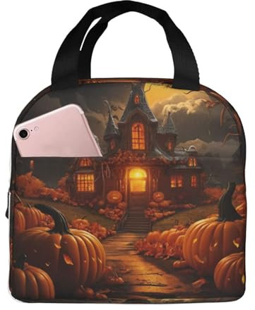GFXEDSAH Lonchera aislada con estampado de calabaza de Halloween con tela Oxford, bolsa multiusos para el trabajo y actividades al aire libre