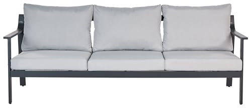 Beliani Gartensofa 3-Sitzer niedrige Lehne Aluminium dunkelgrau Polster hellgrau Kato