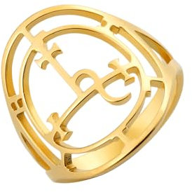 UNIFT Siegel der Lilith Ring für Frauen Männer Edelstahl Pagan Mythologie Stahl Luzifers Zeichen Königin der Nacht Lilith Göttin Ringe Witchcraft Schmuck (Gold 1, 20)