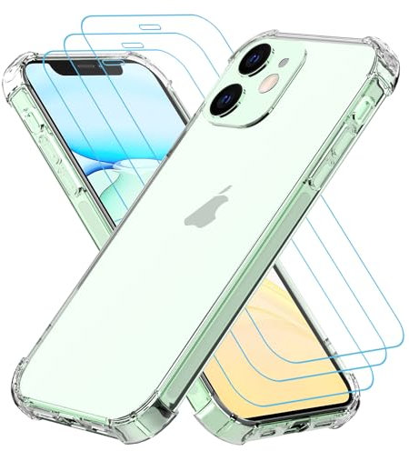 Totill Funda para iPhone 11 Carcasa Silicona Transparente Alta y 3 Protector de Pantalla para iPhone 11 Cristal Templado, Protección de 360 Grados Carcasa Case Cover, Vidrio Templado - Transparente