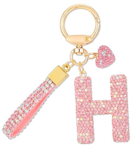 MWOOT Rose Voiture Porte clés Cadeau pour Femmes Filles Initial Lettre Porte-clés Mignon Bling Lettre Pendentif pour Sac à main Charms, Lettre H