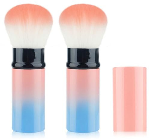 Pinceau rétractable pour fond de teint, poudre, maquillage - Pinceau rétractable pour application de fond de teint poudres et cosmétiques minéraux - Bleu rose (bleu rose 2)