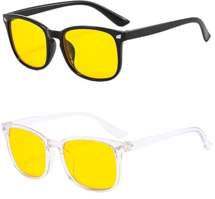 2 Pcs Blue Light Blocking Glasses, Anti Glare Gamer Glasses for Women Men Blue Light Filter Computer Glasses Yellow Lens Eyewear Vintage Eyeglasses Anti Eyestrain for Computer Screen TVs Mobile Phones