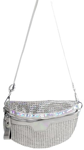 WILBERS & WILBERS 48973 - Crossbody Bag mit Glitzer, Handtasche Strasssteine, Accessoire für Festival, Karneval, Disco, 80er Jahre Outfit