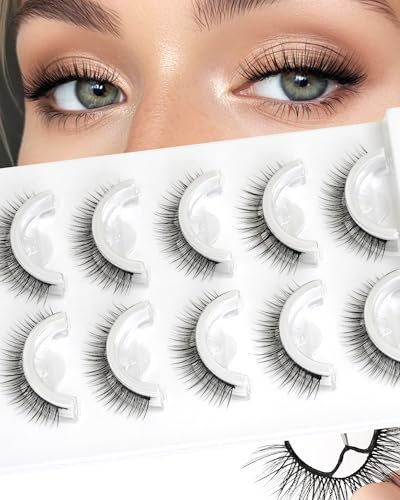 Obeyalash Faux Cils Autoadhésif Cils Auto Adhésifs Réutilisables Bandelettes Naturelles Vaporeuses avec Colle 5 Parise Pre Collé Extension No Glue Needed Self Adhesive Eyelashes(L08)