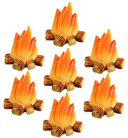 EXAOMBLE 7 Stück Teiliges Feuer Modell aus Resin Realistische Campfire Dekoration für Puppenhaus und Mikro Szenen Geburtstagsfeiern