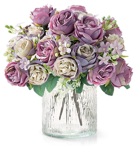 ASTNIC Peonie, fiori finti, 2 mazzi bouquet di peonia artificiali, artificiale finti fiore di seta mazzi, fiori finti da esterno piante per casa, cimitero, interno, matrimoni decorazioni