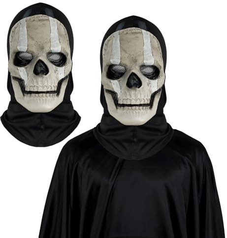 SORAYUXI Halloween Ghostface Maske MW2 Call of Duty Horror Ghost Totenkopf Latex Maskes Horror Vollkopfmaske Halloween Sturmhaube Geistermasken Winddicht Skelett Maske Cosplay Requisite