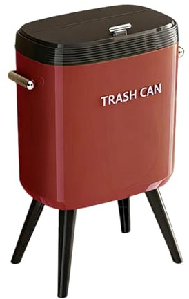 F Fityle 15L Garbage Can with Legs&Lid Waste Basket Rubbish Container Waste Paper Bin Minimalist Dustbin Trash Bin Narrow Trash Can for Dresser Home Toilet Bedroom Bathroom Office Bins, Red