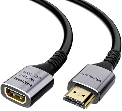 Werkybay 2m Cavo di Prolunga HDMI 2.1, Maschio a Femmina 8K@60Hz 4K@120Hz, 48Gbps Ultra Highspeed, UHD eARC HDCP2.3 HDR10+ 3D, 8K Cavo Adattatore HDMI compatibile con TV Stick, HDTV, PS5/4,Xbox ecc