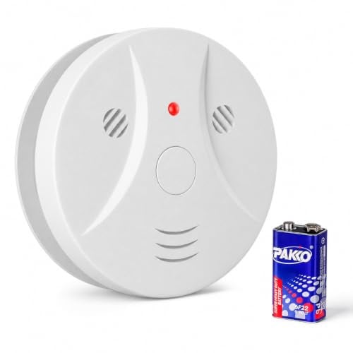 Kitire Rauchmelder, für Schlafzimmer, Flur & Wohnwagen – mit 9V-Batterie, Testknopf und 85dB lauter Sirene