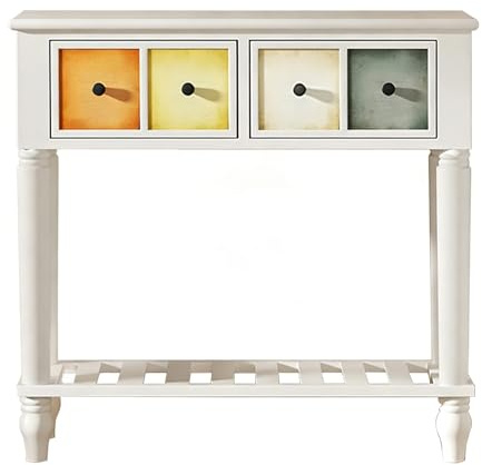 FQMYLTYN Table Console D'entrée en Bois, Style Rustique avec Tiroirs et Étagère Inférieure, Meuble pour Salon, Couloir ou Hall D'entrée, Blanc(81cm/32in)