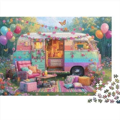 Retro Camper Van 1000 Piece Colorful Retro Camper Van Scene Jigsaw Puzzles for Adults And Kids Challenging Games 1000 Pieces Beautiful Decoration Challenge High Difficulty 38x26cm/1000pcs