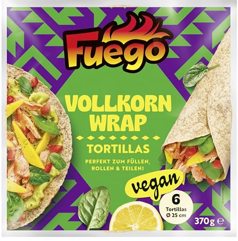 Fuego - Vollkorn Tortilla-Wraps | 6 Wraps à ⌀ 25 cm | Perfekte Basis für mexikanische Gerichte | Für Burriots, Quesadillas, Enchiladas uvm.