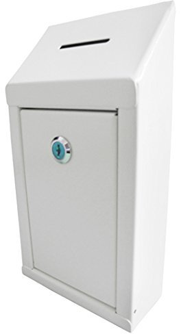 Metal Donation Box-Suggestion Box with Slot and lock-Cash Lock box for Money-Secure Drop Box-Comment and ballot voting box-comes with pre-drilled holes for easy wall mounting 10 X 6 X 4(off White)