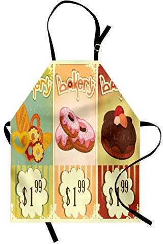 ABAKUHAUS Jahrgang Kochschürze, Bäckerei-Sammlung von köstlichen Gebäck Wüsten Donuts und Kuchen mit Preisschildern, Farbfest Höhenverstellbar Waschbar Klarer Digitaldruck, Mehrfarbig