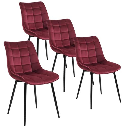 WOLTU Esszimmerstühle 4er Set Küchenstuhl Polsterstuhl Wohnzimmerstuhl Sessel mit Rückenlehne, Sitzfläche aus Samt, Metallbeine, Bordeaux BH142bd-4
