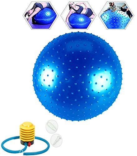SYMX Gymnastikball mit Massageball, Anti-Burst Gymnastikball mit Ballpumpe, Schmerzlindernde Rückenstütze, Balance Sitzball Extra Dick & Belastbar für Pilates Yoga Fitness & als Büro-Stuhl,Blau,85cm