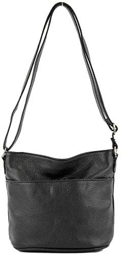 modamoda de T198 kleine Damen Leder Umhängetasche Schultertasche handmade in Italy, Farbe:Schwarz