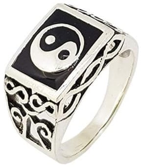 Treasure Bay Klassische Herren Sterling Silber Ring Ying Yang Symbol Ring (R)