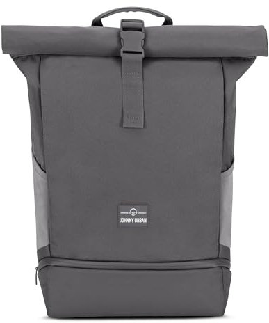 Johnny Urban Rucksack Herren & Damen Grau - Allen Large - Rolltop Backpack Groß für Fahrrad, Arbeit, Uni - Laptop Tagesrucksack mit Schuhfach - Wasserabweisend