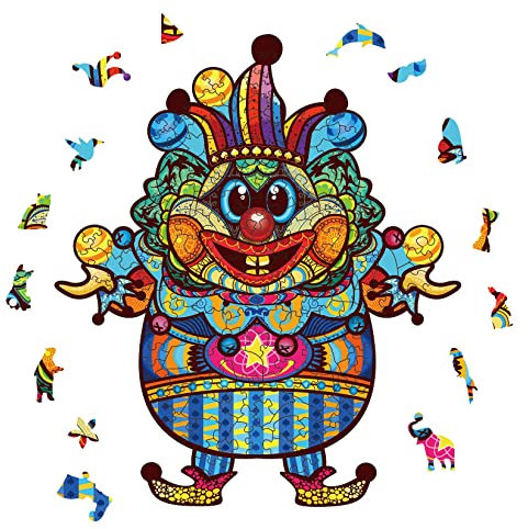 AthlChamp Holzpuzzle für Erwachsene und Kinder, magische Holzpuzzle in Tierform, einzigartig geformte Puzzleteile, 25,8 x 30 cm, 200 Teile, Clown, Medium
