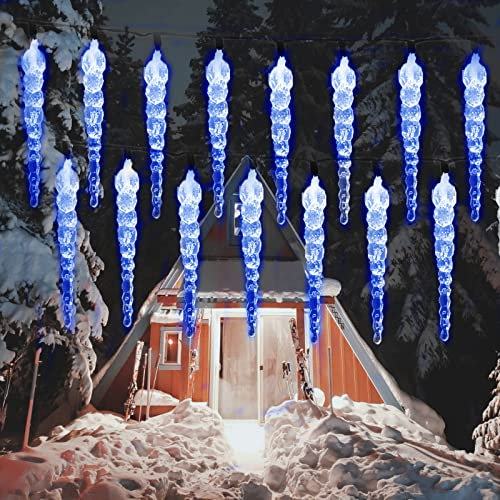 SUAVER Solar LED Eiszapfen Lichterkette Außen, 23ft 50LED Solar Lichterkette 8 Beleuchtungsmodi Wasserdichte Hängende Dekorationslichter für Party Urlaub Garten Baum Deco (Blau)