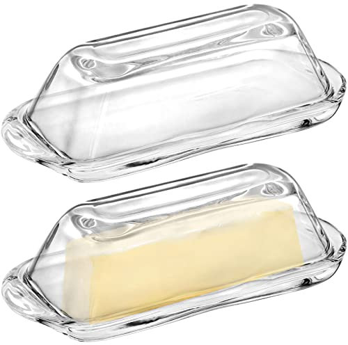 Okllen Lot de 2 beurriers en verre avec couvercle, grand récipient à beurre classique avec couvercle, sans BPA, passe au lave-vaisselle, transparent
