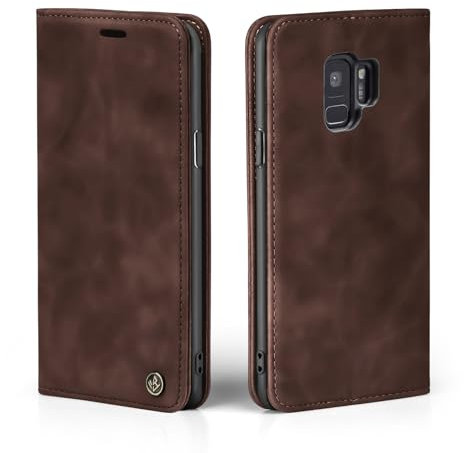 LBH Handyhülle für Samsung Galaxy S9 in Dunkelbraun mit Karten- und Geldfach Smartphone Hülle mit Standfunktion Flip Case Schutzhülle Magnetverschluss Vintage