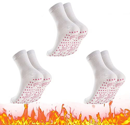 Yananmall 3 Pair Tourmaline Slimming Health Sock Self Heating Socks Thermal Socks Tourmaline Acupressure Socks Foot Massage Socks, White