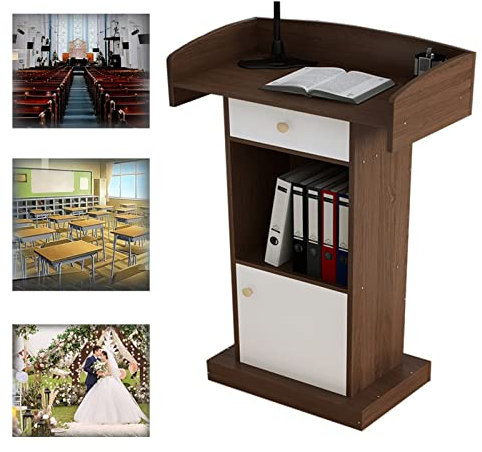 DFANCE Rednerpult Podium Holz Lesepult,Strapazierfähiges Kanzelpodium für Kirchen/Reden Moderator Ceremonial Pult Schreibtisch Empfang Customer Desk for Unternehmen Campus,Field Oak