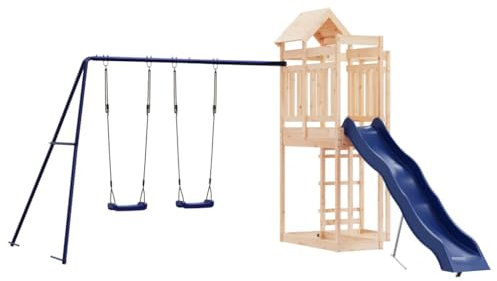 vidaXL Spielturm, Klettergerüst mit Rutsche Schaukel, Kinder Kletterturm mit Sandkasten, Spiel-Zubehör für Garten, Spielgeräte Spielplatz, Massivholz Kiefer