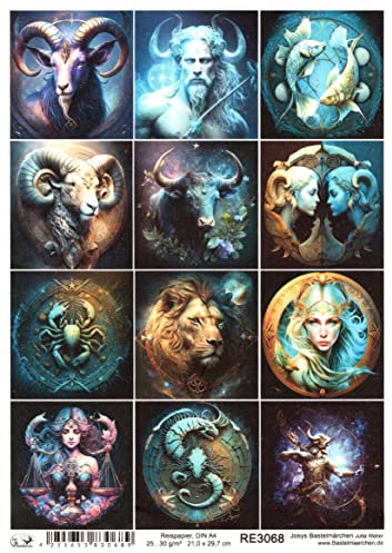 Reispapier A4 Strohseide Tierkreiszeichen Zodiac Mystik Sternzeichen RE3068