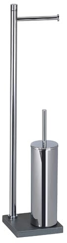 Gedy TRILLY Toilet Brush and Toilet Roll Holder, Chrome-Grey, Stainless Steel, Thermoplastic Resins and Resin and Sand Base, 14 x 14 x 64 cm