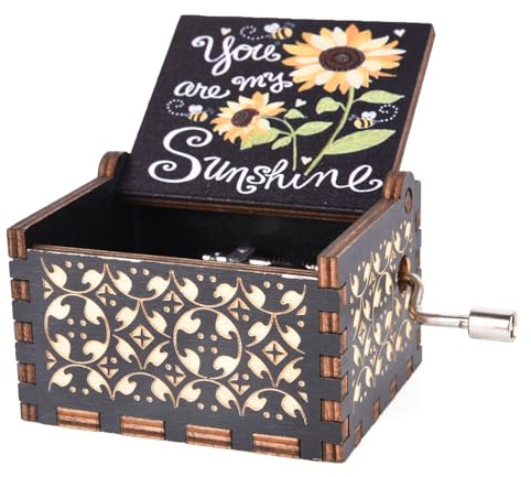 UNIQLED You are My Sunshine Wood Music Boxes, Laser Engraved Vintage Wooden Sunshine Hand Crank Musical Box Gifts for Birthday/Christmas/Valentine's Day/Mothers Day/Anniversary