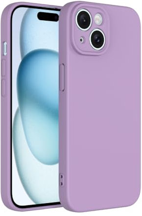 Captor Cover Custodia Colorata in Silicone Liquido per iPhone 15 6,1 Pollici, Alta Qualità con Bordo Rialzato per Schermo e Protezione Fotocamera Morbida Con Microfibra Interna (Viola Lilla)