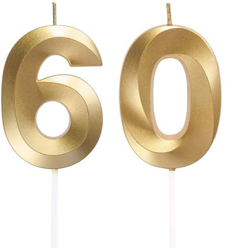 Geburtstagskerzen Zahlen 60, Gold Geburtstag Kerzen, 3D Tortendeko, Geburtstagskerze Kuchendeko für Geburtstag Party, Hochzeiten, Firmenfeiern, Jubiläen kuchen Dekoration, Birthday Candle Nummer 60