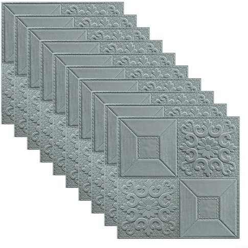 Lot de 10 panneaux muraux 3D en mousse auto-adhésifs pour maison, salon, chambre à coucher, cuisine (gris)