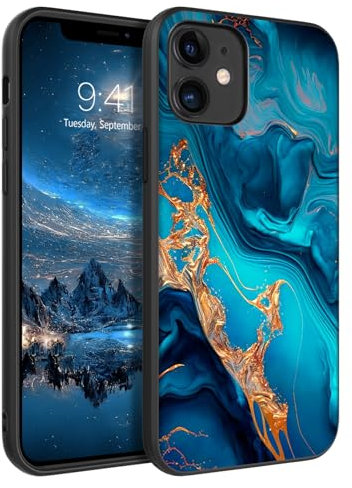 GaoBao Slim iPhone 12/12 Pro Glow in The Dark Case, Hybrid Hard PC Back Soft TPU Bumper Anti-Slip Protective Cover, Gold/Marble