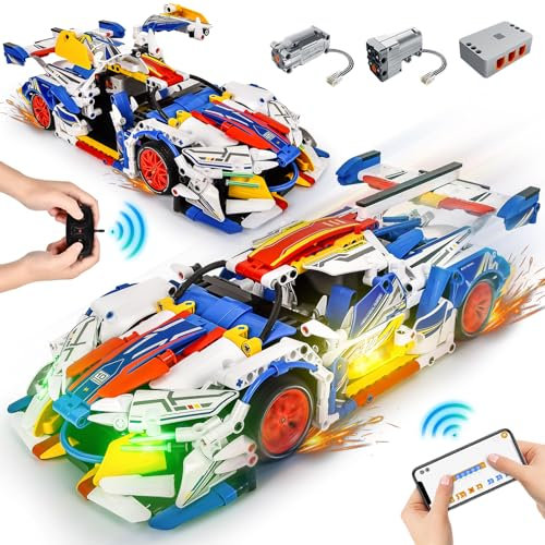 Joellfuner Set de Construction de Voiture de Sport, Jouets de Blocs de Construction, Technologie 1:14 avec Télécommande 2.4 GHz & App, 1314 Pièces Modèle de Voiture de Course
