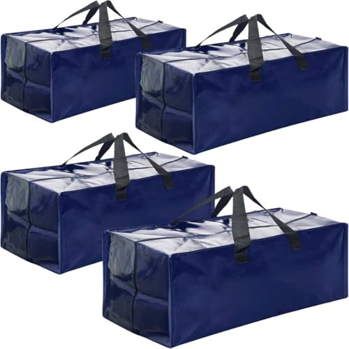 Moving Bags, 4pc Heavy Duty Extra Large Storage Organiser Bag with Zips, for Clothes Toy Bedding Duvet Blanket Storage, Bedroom Loft Home Camping Laundry Storage Solutions, Moving House Essentials