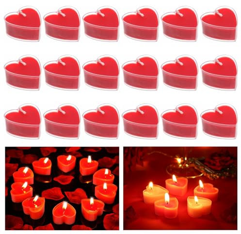 AIYONG 18 Stücke Romantische Kerzen in Herzform, Herzförmige Romantische Teelichter, Duftkerze Herz Kerzen Teelicht, Kerzen Deko Für Valentinstag, Teelicht Rot für Hochzeit