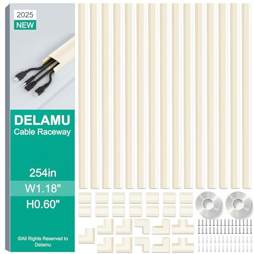 Delamu Kabelabdeckungen für Kabel an der Wand, 6.45M Kabelkanal Beige, große Kabelabdeckung für 3–4 Drähte an der Wand, Kabelabdeckung für Laufbahn TV-Kabelmanagement, 15X L430mm, W30mm H17mm
