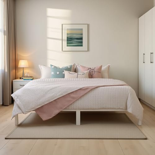 FetiNes Doppelbett Bettrahmen Metallbett Gästebett Bettgestell aus Metall, Ohne Werkzeugmontage, für Schlafzimmer Gästezimmer 140 x 200 cm/Weiß