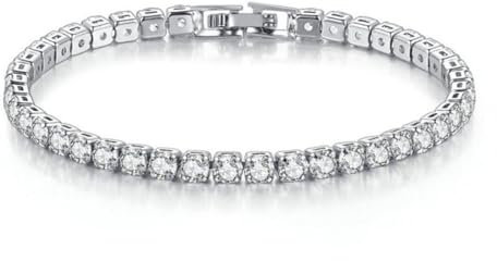 WATEFOER Zirkonia Tennis Armband Damen Silber, 18K vergoldet 4mm Diamant Armbänder für Frauen Mädchen, Kristall Armband Geschenk für Muttertag Geburtstag Valentinstag (Silber-17cm)