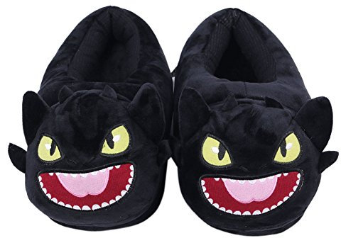 LYFF Ohnezahn Baumwolle Hausschuhe Lustige Persönlichkeit Schwarz Plüsch Schuhe Warm und Weich, Schwarz , Einheitsgröße