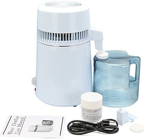 VEVOR Distillatore D’Acqua Purificatore Acqua 4L Acqua Distillazione 750W Depuratore Filtri Distiller Acqua Pura Water Distiller Contenitore Interno in Acciaio Inox con Bottiglia di Raccolta