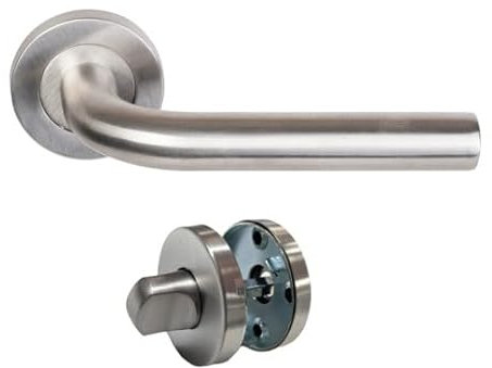 Paire de poignées KLOSE besser sur rosaces Elsa en L - Inox 304 - +1 Paire de rosaces condamnation